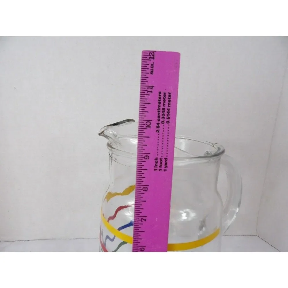 Pitcher Anchor Hocking Fiesta Glass Ice Lip Rainbow Colors Stripe 72 Oz Tea